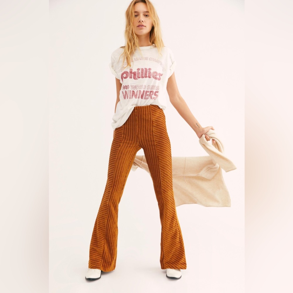 Free People Slim Pull-On Velvet Flare Pants NWOT